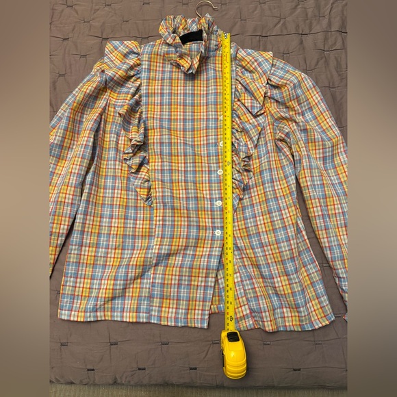 Vintage Handmade Puff Sleeve Ruffled Checked Button Down Western Blouse Size S - Picture 5 of 5